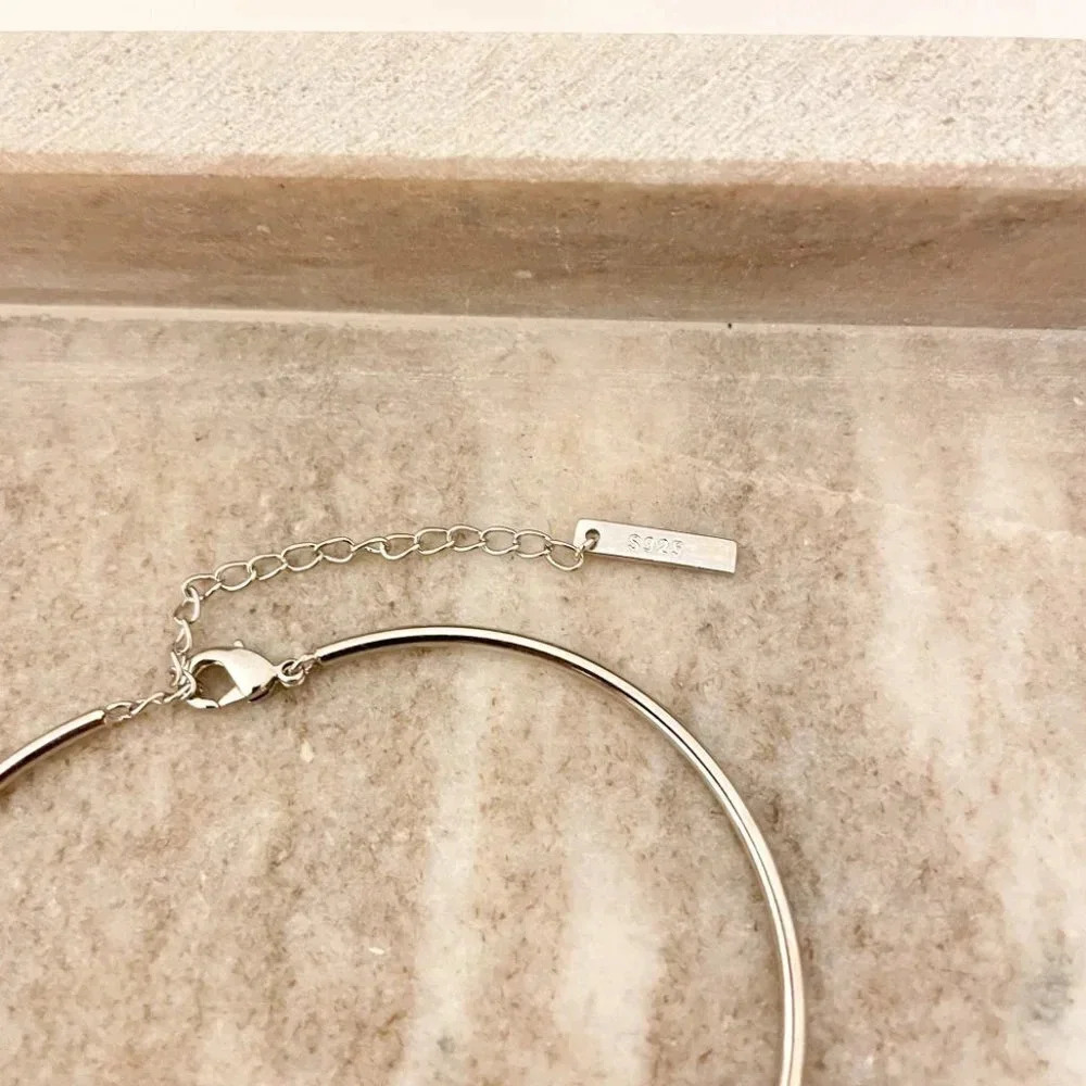 925 Sterling Silver Heart Cuff Bracelet Heart Pendant Bangle Bracelet - Picture 6 of 7